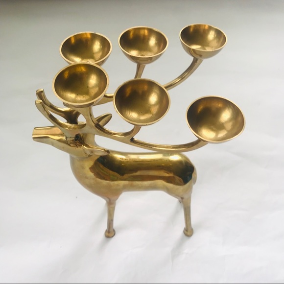 12” brass reindeer candlabra Tealight Candle holde - Picture 2 of 9